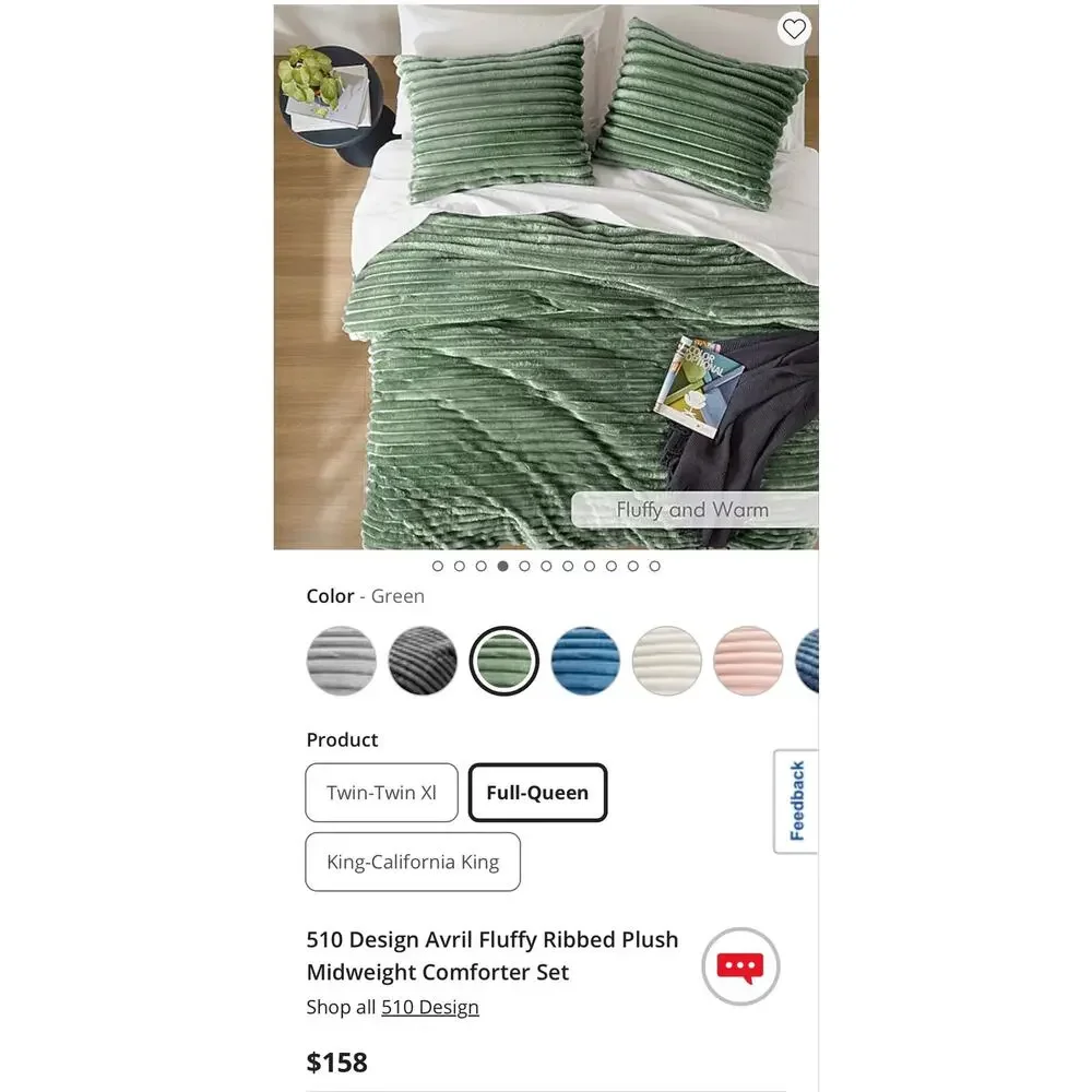 NEW! 510 Design Avril Fluffy Ribbed Plush Midweight Comforter Set Full/Queen